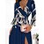 abordables Robes Maxi-robe longue Robe Corset Femme Hiver Automne manche longue - Fendu Imprimer Mode Moderne Soirée robe hiver robe demoiselle d honneur Col V 2022 Bleu S M L XL XXL 3XL