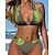 cheap Bikini-Women&#039;s Swimwear Bikini 2 Piece Normal Swimsuit Floral Halter Open Back Printing Green Blue Khaki V Wire Halter Bathing Suits Vacation Fashion Sexy