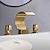 abordables Mejoras para el Hogar-Grifo para lavabo de baño, elegante grifo de llenado de bañera con caño de cascada de arco de doble manija con tres orificios grifo de baño generalizado dorado/negro mate