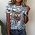 preiswerte T-shirts-Damen T Shirt Grün Blau Purpur Bedruckt Katze 3D Casual Wochenende Kurzarm Rundhalsausschnitt Basic Standard 3D Cat Farbe S