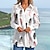 cheap Tops &amp; Blouses-Women&#039;s Lace Shirt Shirt Blouse Tunic Feather White Print Lace Patchwork Long Sleeve Daily Weekend Streetwear Hawaiian Casual Shirt Collar Regular Fit