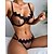 preiswerte Super Sale-Damen 2 Stück Sexy Körper Dessous-Set Ultra dünn Sexy Durchschauen Patchwork Einfarbig Polyester Bett Verabredung Valentinstag Riemen Transparent Loch Frühling Sommer Schwarz