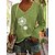 abordables T-shirts-Mujer Camiseta Verde Trébol Azul Piscina Gris Estampado Diente de león Deportes Fin de semana Manga Larga Escote en Pico Básico Algodón Regular Flor Pintura S