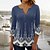 cheap Tops &amp; Blouses-Women&#039;s Shirt T shirt Tee Blouse Graphic Casual Weekend Blue Print Button Long Sleeve Basic Round Neck Regular Fit Spring Fall