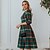 cheap Family Look Sets-Mommy and Me Cotton Dresses Daily Plaid Green Asymmetrical Long Sleeve Casual Matching Outfits / Fall / Winter / Sweet