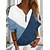 billige Hættetrøjer &amp; sweatshirts-Dame bluse Trykt mønster Afslappet Grøn Blå Grå Geometrisk Løstsiddende Langærmet V-hals Bomuld S M L XL XXL 3XL / 3D-udskrivning