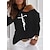 cheap Tops &amp; Blouses-Women&#039;s Shirt Blouse Black White Light Grey Cut Out Print Heart Letter Daily Weekend Long Sleeve Round Neck Streetwear Casual Regular S