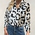 baratos Tops &amp; Blouses-Mulheres Blusa Camisa Social Preto Imprimir Leopardo Trabalho Casual Manga Longa Colarinho de Camisa Elegante S