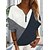 billige Hættetrøjer &amp; sweatshirts-Dame bluse Trykt mønster Afslappet Grøn Blå Grå Geometrisk Løstsiddende Langærmet V-hals Bomuld S M L XL XXL 3XL / 3D-udskrivning