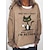 cheap Hoodies &amp; Sweatshirts-Women&#039;s Pullover Print Basic Casual Khaki Light Grey Light Blue Cat Letter Casual Loose Fit Long Sleeve Crew Neck S M L XL XXL 3XL
