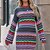 cheap Mini Dresses-Women&#039;s Sweater Dress Winter Dress Sheath Dress Mini Dress Blue Fuchsia Striped Long Sleeve Winter Fall Autumn Knit Casual Crew Neck Winter Dress Fall Dress 2022 S M L XL