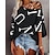 cheap Tops &amp; Blouses-Women&#039;s T shirt Tee Black Cold Shoulder Print Letter Casual Weekend 3/4 Length Sleeve One Shoulder Basic Regular Painting S