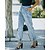 abordables Cotton &amp; Linen-Mujer Pantalones Vaqueros Mezclilla Azul claro Moda Media cintura Bolsillos laterales Casual Fin de semana Longitud total Microelástico Plano Comodidad S M L XL XXL