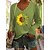 cheap T-Shirts-Women&#039;s T shirt Tee Green Blue Gray Print Sunflower Text Sports Weekend Long Sleeve V Neck Basic Cotton Regular Floral Painting S