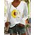 billige T-shirts-Dame T skjorte Grønn Blå Grå Trykt mønster Solsikke Tekst Sport Helg Langermet V-hals Grunnleggende Bomull Normal Blomster Tema Maling S
