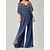 cheap Jumpsuits &amp; Rompers-Women&#039;s Jumpsuit Print Sequin Elegant V Neck Straight Party Prom Half Sleeve Regular Fit Blue S M L Winter