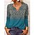 cheap T-Shirts-Women&#039;s T shirt Tee Blue Dusty Blue Floral Home Casual Long Sleeve V Neck Vintage Regular Loose Fit Floral S