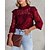cheap Tops &amp; Blouses-Women&#039;s Shirt Blouse White Wine Blue Lace Patchwork Plain Work Daily Long Sleeve Standing Collar Elegant Regular Batwing Sleeve S