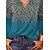 preiswerte T-shirts-Damen T Shirt Blau Staubiges Blau Blumen Heim Casual Langarm V Ausschnitt Vintage Standard Lockere Passform Blume S