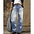 baratos Pants-Mulheres Perna larga Calças Faux Denim Cinzento+Vermelho Azul Claro Branco Casual Diário Cintura Alta Folgado Final de semana Streetwear Comprimento total Micro-Elástica Gráfico Conforto S M L XL 2XL
