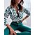 billige Tops &amp; Blouses-Dame Skjorte Bluse Grønn Lomme Trykt mønster Grafisk Arbeid Avslappet Langermet Skjortekrage Elegant S