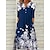 cheap Casual Dresses-Women&#039;s Casual Dress Midi Dress Navy Blue Floral 3/4 Length Sleeve Winter Fall Autumn Ruched Casual V Neck Weekend 2023 S M L XL 2XL 3XL