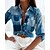 billige Tops &amp; Blouses-Dame Skjorte Bluse Fargeblokk Blå Knapp Trykt mønster Langermet Daglig Helg Gatemote Fritid Skjortekrage Normal Vår Høst