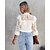cheap Tops &amp; Blouses-Women&#039;s Shirt Blouse White Wine Blue Lace Patchwork Plain Work Daily Long Sleeve Standing Collar Elegant Regular Batwing Sleeve S