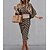 abordables Robes Midi-Robe mi-longue Robe Fourreau Femme Hiver Automne Demi Manches - Imprimer Mode Moderne Imprime Fin de semaine 2023 Marron S M L XL 2XL 3XL