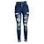 baratos Cotton &amp; Linen-Mulheres Jeans Jeans angustiado Comprimento total Denim Bolsos laterais Com Corte Micro-Elástica Moda Rua Casual Azul S M