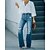baratos Cotton &amp; Linen-Mulheres Jeans Jeans angustiado Denim Azul Moda Bolsos laterais Perna larga Rua Casual Comprimento total Micro-Elástica Tecido Conforto S M L XL