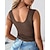 cheap Tank Tops-Women&#039;s Tank Top Camis Black Brown Khaki Lace Trims Plain Casual Sleeveless V Neck Basic Fleece Regular Fleece lined One-Size