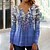 preiswerte Tops &amp; Blouses-Damen Hemd Bluse Blumen Festtage Wochenende Blau Purpur Grün Bedruckt Taste 3/4 Ärmel Strassenmode Brautkleider schlicht Rundhalsausschnitt Regular Fit