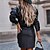 abordables Vestidos Mini-Mujer Vestido informal Vestido negro Mini vestido corto Mini vestido Negro Color puro Manga Larga Invierno Otoño Acordonado Elegante Cuello Camisero Holgado Vestido de invierno Fin de semana vestido