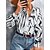 abordables Tops &amp; Blouses-Mujer Camisa Blusa Blanco Bolsillo Estampado Estampado Abstracto Trabajo Casual Manga Larga Cuello Camisero Elegante S