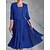 baratos Vestidos Casuais-Mulheres Vestido A Line Vestido midi Azul Bordado Manga 3/4 Inverno Outono Franzido Moderno Gola Redonda Convidado do casamento 2023 S M L XL 2XL 3XL