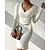 cheap Casual Dresses-Women&#039;s Sweater Dress Winter Dress White Dress Midi Dress White Pure Color Long Sleeve Winter Fall Autumn Knit Stylish V Neck Winter Dress Weekend Fall Dress 2022 S M L XL 2XL 3XL