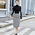 abordables Skirts-Femme Jupe Jupes de travail Tweed Laineux Mi-long Noir Jupes Imprimer Bureau / Carrière du quotidien Mode M L XL