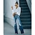 billige Cotton &amp; Linen-Dame Jeans Distressed Jeans Denimstof Blå Mode Sidelommer Bredt Bukseben Gade Afslappet Fuld længde Mikroelastisk Vanlig Komfort S M L XL