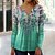 baratos Tops &amp; Blouses-Mulheres Camisa Social Blusa Floral Feriado Final de semana Azul Roxo Verde Imprimir Botão Manga 3/4 Roupa de rua Casual Decote Redondo Normal