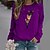 cheap Hoodies &amp; Sweatshirts-Women&#039;s Sweatshirt Pullover Basic Black White Yellow Cat Street Long Sleeve Round Neck