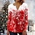 cheap Tops &amp; Blouses-Women&#039;s Shirt Henley Shirt Snowflake Weekend Black Pink Red Print Button 3/4 Length Sleeve Streetwear Tunic Round Neck Regular Fit