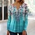 cheap Tops &amp; Blouses-Women&#039;s Shirt Blouse Floral Holiday Weekend Blue Purple Green Print Button 3/4 Length Sleeve Streetwear Casual Round Neck Regular Fit