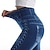 baratos Cotton &amp; Linen-Mulheres calças justas Normal Faux Denim Tecido Preto Azul Moda Cintura Alta Comprimento total Casual Final de semana