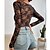 cheap Tops &amp; Blouses-Women&#039;s Bodysuit Black Lace Patchwork Plain Beach Long Sleeve V Neck Sexy S