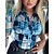 abordables Tops &amp; Blouses-Mujer Camisa Blusa Negro Rojo Azul Piscina Botón Estampado Bloque de color Impresión de cadenas Casual Manga Larga Cuello Camisero Básico Regular S