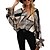 cheap Tops &amp; Blouses-Women&#039;s Shirt Blouse khaki Print Leopard Casual Long Sleeve V Neck Basic Regular Batwing Sleeve S