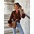 economico Tops &amp; Blouses-Per donna Camicia Blusa Marrone scuro Nero Bianco Pulsante Tasche Liscio Informale Manica lunga Colletto Essenziale Standard S