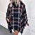 cheap Tops &amp; Blouses-Women&#039;s Shirt Shrugs Black Yellow Navy Blue Tassel Print Plaid Casual Daily Long Sleeve High Neck Basic Regular Loose Fit One-Size