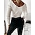 preiswerte T-shirts-Damen T Shirt Schwarz Weiß Kaki Glatt Täglich Wochenende Langarm V Ausschnitt Basic Standard S
